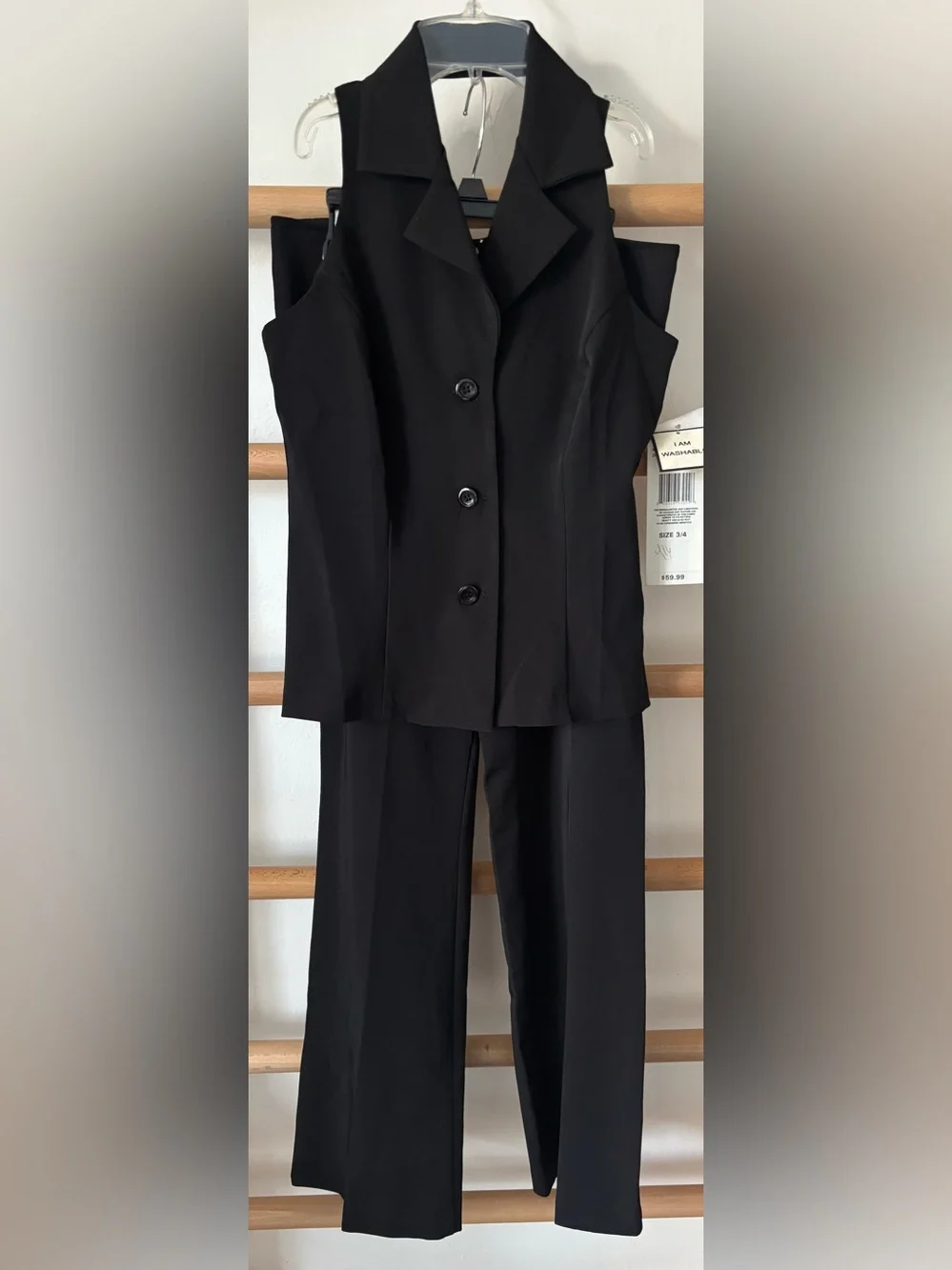Women's Black Sleeveless Pantsuit - Classic Tailored Set